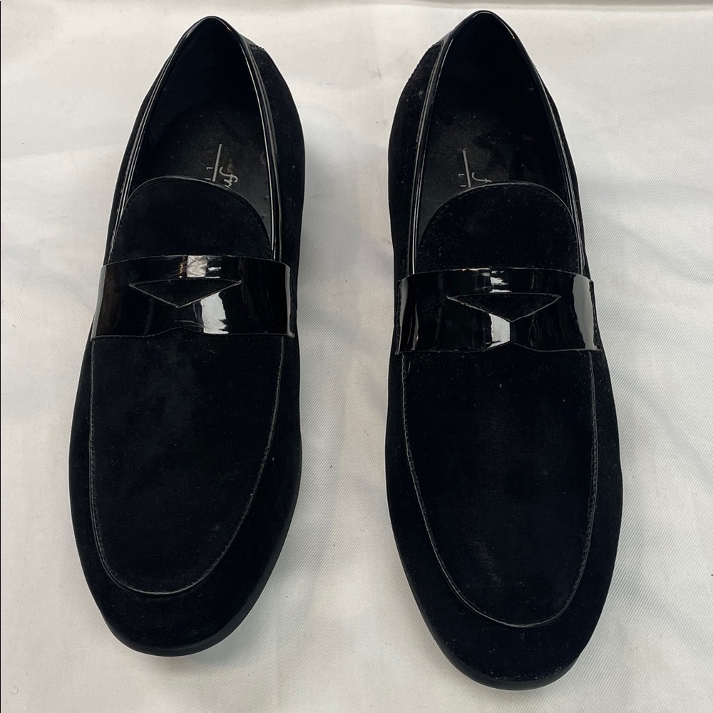 Black Velvet Loafers with Glossy Strap